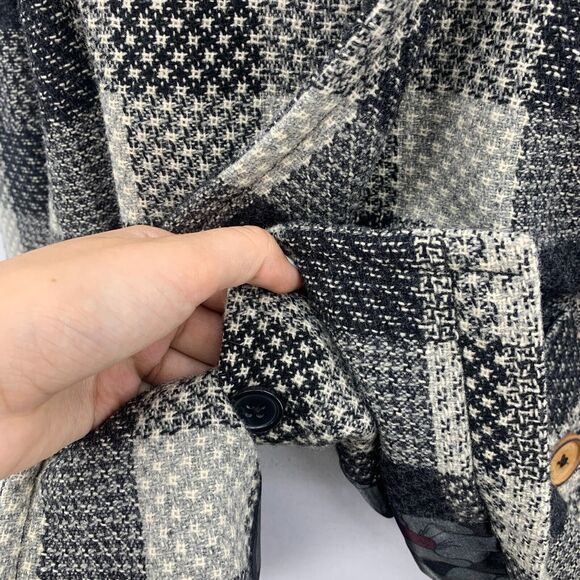 Billabong Pea Coat Blazer Womens M Medium Multi Checkered Wool Blend Button Up - Picture 7 of 12